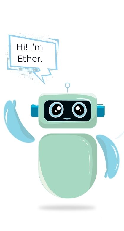 Ether, the friendly AI robot mascot for Ethersoftex, a leading IT software company in Lucknow